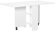 HOMCOM Mesa de Sala de Jantar Dobrável Mesa de Madeira com 2 Prateleiras de Armazenamento e Rodas para Cozinha 75x140x74 cm Branco | Aosom Portugal