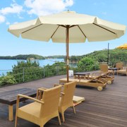 Chapéu de Sol de Jardim Ø325x250 cm Chapéu de Sol de Madeira com Sistema de Polea Teto com Ventilação e 8 Hastes Creme