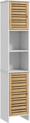 HOMCOM Coluna Casa de Banho Móvel Auxiliar Casa de Banho com Prateleiras Ajustáveis e Portas de Bambu 35x30x170 cm Branco e Madeira | Aosom Portugal