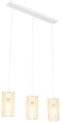 Candeeiro de suspensão oriental branco com vime 3 luzes oblongo - Akira Retro