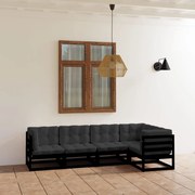 vidaXL 5 pcs conjunto longue de jardim c/ almofadões pinho maciço