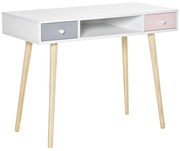 HOMCOM Consola Secretária Infantil com 1 Compartimento Aberto e 2 Gavetas Estilo Nórdico para Dormitório Entrada 100x48x76,5cm Multicolor