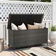 Baú armazenamento exterior de rattan 320L com forro impermeável Rodas universais Interior Exterior Vime Armário Almofadas Ferramentas Castanho