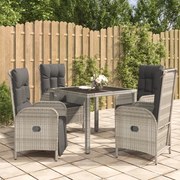 vidaXL 5 pcs conjunto de jantar p/ jardim c/ almofadões vime PE cinza