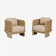 Pack De 2 Poltronas De Jardim Em Rattan E Madeira De Acácia Famara Marrom Acácia Claro - Sklum