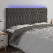 Cabeceira de cama c/ LED veludo 200x7x118/128 cm cinza-escuro