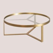 Mesa De Centro Redonda Ø90 Cm Em Vidro E Aço Amelia Ouro Mate - Sklum