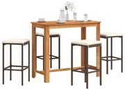 vidaXL 5 pcs conjunto de bar p/ jardim acácia maciça/vime PE castanho