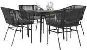 vidaXL Conjunto de jantar jardim 5 peças almofadas vidro vime PE preto