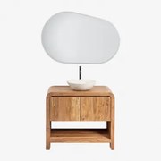 Conjunto De Móvel De Casa De Banho Em Madeira Vacry Castanho Acácia & Cimento Redondo Branco Ø40 Cm Zavion & Oval Led E - Sklum