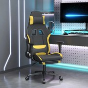 Cadeira de gaming com apoio para os pés tecido preto e amarelo