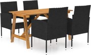 vidaXL 5 pcs conjunto de jantar para jardim preto