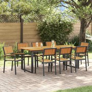 vidaXL Conjunto de Jantar para Jardim com 9 Peças - Estrutura de Aço Preto e Madeira Sólida de Acácia