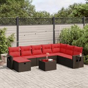 vidaXL 9 pcs conjunto sofás p/ jardim c/ almofadões vime PE castanho