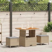 vidaXL Conjunto de Jantar para Jardim 3 Peças com Almofadas em Rattan Sintético Bege e Mesa de Acácia.