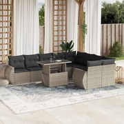vidaXL 10 pcs conj. sofás jardim com almofadões vime PE cinzento-claro