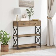 Mesa de Console vidaXL Carvalho Artesanal 75x28x75 cm Madeira e Aço