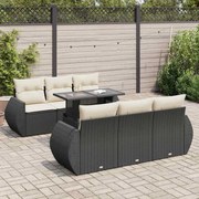 vidaXL 7 pcs conjunto de sofás p/ jardim c/ almofadões vime PE preto
