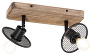 Candeeiro de teto industrial preto com madeira 2 luzes - Jasmine