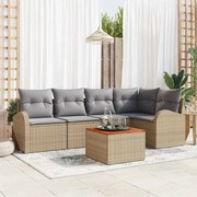 vidaXL Sofá de Jardim 6 Peças com Almofadas Beijes em Rattan Sintético e Acácia