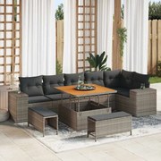 vidaXL Sofá de Jardim de 9 Peças com Almofadas em Rattan Sintético Cinza e Acácia