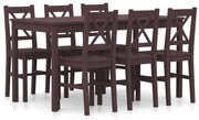 7 pcs conjunto de jantar em madeira de pinho castanho-escuro