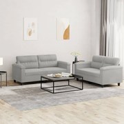 2 pcs conj. sofás c/ almofadões tecido microfibra cinza-claro