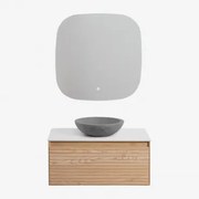 Conjunto De Móvel De Casa De Banho Suspenso Em Madeira De Freixo Tedrik Castanho Fresno & Cimento Cinzento Redondo Ø40 Cm Tarsis & Quadrado - Sklum