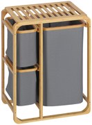 HOMCOM Cesto de Roupa de Bambu com 3 Bolsas de Tecido Amovíveis e Prateleira Aberta 50x32x69,7cm Cinza e Madeira