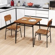 Conjunto de mesa de jantar de 3 peças Conjunto de mesa e cadeiras quadradas com estante Estrutura metálica Café