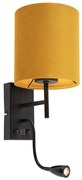 LED Candeeiro de parede preto com cúpula em veludo amarelo - Stacca Moderno,Country / Rústico