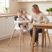 Cadeira de refeição evolutiva para bebés com tabuleiro e almofada removíveis, arnês de 5 pontos, pernas em madeira, banquinho portátil para 6-36 meses