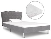 Cama com colchão 90x200cm tecido cinzento-claro