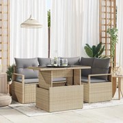 vidaXL Conjunto de Sofá de Jardim de 5 Peças com Almofadas Bege em Rattan Sintético