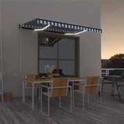 Toldo retrátil manual com LED 400x300 cm azul e branco