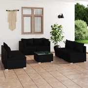 7 pcs conjunto lounge de jardim c/ almofadões vime PE preto