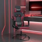 vidaXL Cadeira gaming massagens couro artificial preto/vermelho tinto