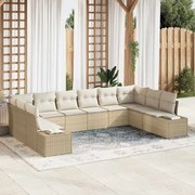 vidaXL Conjunto de Sofá de Jardim de 10 Peças com Almofadas Bege em Rattan Sintético