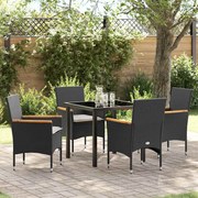vidaXL Conjunto de Jantar de Jardim 5 Peças com Almofadas em Rattan Sintético Preto