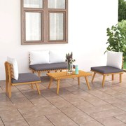 4 pcs conj. lounge jardim c/ almofadões madeira acácia maciça