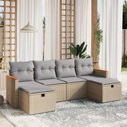 vidaXL 6 pcs conj. sofás jardim c/ almofadões vime PE bege misturado