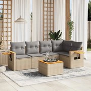 vidaXL 6 pcs conjunto de sofás p/ jardim com almofadões vime PE bege