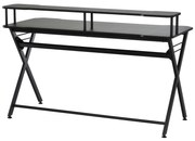 HOMCOM Mesa gaming para jogos secretária com suporte para monitor e fones de ouvido 140x60x90 cm Preto