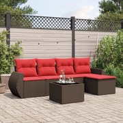 vidaXL 6 pcs conjunto de sofás jardim c/ almofadões vime PE castanho