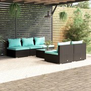 vidaXL 6 pcs conjunto lounge de jardim c/ almofadões vime PE preto