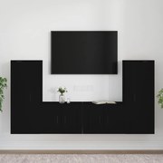 Conjunto móveis de TV 4 pcs madeira processada preto