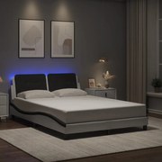 vidaXL Estrutura cama c/ luzes LED 120x200cm couro artif. branco/preto