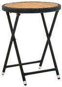 vidaXL Mesa de chá 60 cm vime PE e madeira de acácia maciça preto