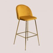 Banco Alto Em Veludo Kana Design Mostaza & ↑75 Cm & Dourado - Sklum