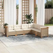 vidaXL 6 pcs conjunto de sofás p/ jardim com almofadões vime PE bege